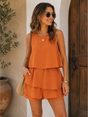 Idem Ditto Women’s Orange Ruffle Romper Size XS Sleeveless